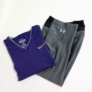 Women's Training Set T-shirt and Lightweight Pants Capri Size XS Gray and purple